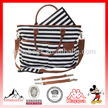 canvas diaper bag Plus Matching Baby Changing Pad - Black and White Stripe Designer W/ Cute Tan Trim HCDP0013